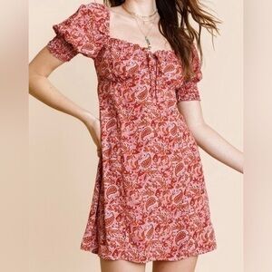 NWT Nicollet Paisley Bustier Mini Smocked Back Dress - M